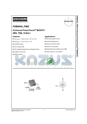 FDB8444_10 datasheet - N-Channel PowerTrench^ MOSFET 40V, 70A, 5.5mY