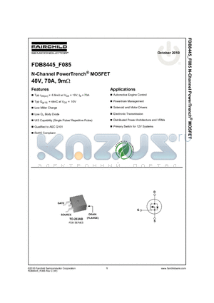 FDB8445_10 datasheet - N-Channel PowerTrench^ MOSFET 40V, 70A, 9mY