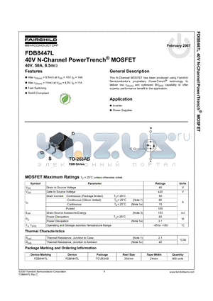 FDB8447L datasheet - 40V N-Channel PowerTrench MOSFET
