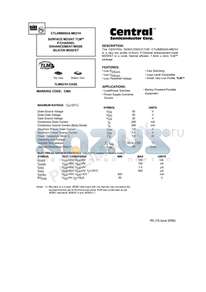 CTLDM8002A-M621H datasheet - SURFACE MOUNT TLM P-CHANNEL ENHANCEMENT-MODE SILICON MOSFET