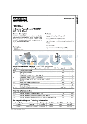 FDB8874 datasheet - N-Channel PowerTrench MOSFET