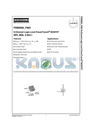 FDB8860_10 datasheet - N-Channel Logic Level PowerTrench^ MOSFET 30V, 80A, 2.6m