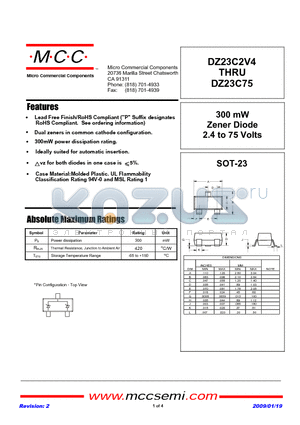 DZ23C2V4_09 datasheet - 300 mW Zener Diode 2.4 to 75 Volts