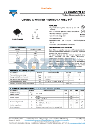 6EWH06FN-E3_12 datasheet - Ultralow VF Ultrafast Rectifier, 6 A FRED Pt^