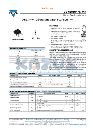 6EWH06FNTR-M3 datasheet - Ultralow VF Ultrafast Rectifier, 6 A FRED Pt^