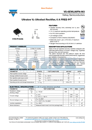6EWL06FNTRL-M3 datasheet - Ultralow VF Ultrafast Rectifier, 6 A FRED Pt^