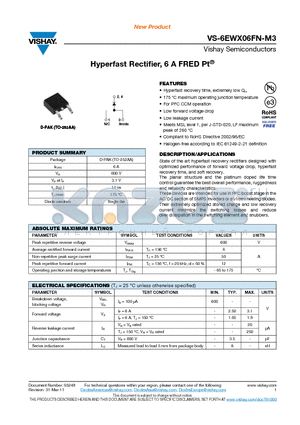 6EWX06FNTRL-M3 datasheet - Hyperfast Rectifier, 6 A FRED Pt^