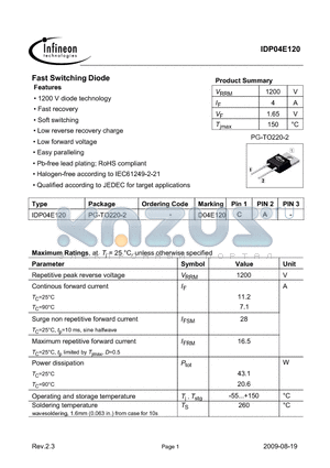 IDP04E120 datasheet - Fast Switching Diode