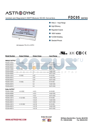 FDC05-48D05 datasheet - Isolated and Regulated 5 WATT Modular DC/DC Converters