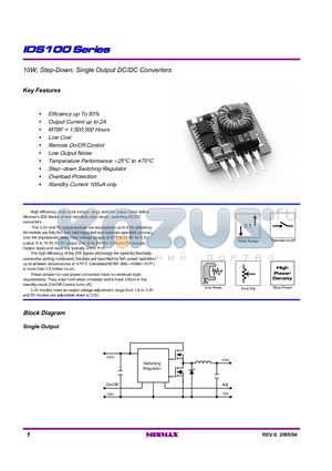 IDS112 datasheet - 10W, Step-Down, Single Output DC/DC Converters