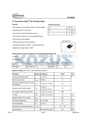 IDT08S60C datasheet - 2nd Generation thinQ SiC Schottky Diode