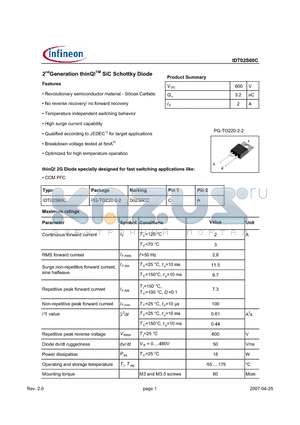 IDT02S60C datasheet - 2ndGeneration thinQ!TM SiC Schottky Diode