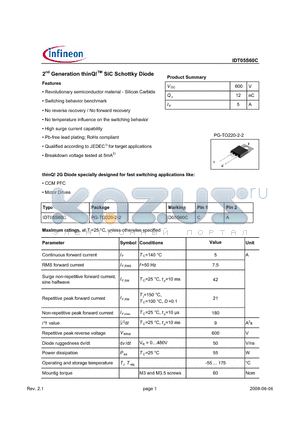 IDT05S60C_08 datasheet - 2nd Generation thinQ SiC Schottky Diode