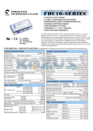 FDC10-24D12W datasheet - 10 watts of output power from a 2 x 1 x 0.4 inch package