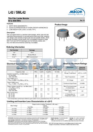 L42 datasheet - Thin Film Limiter Module 50 to 4000 MHz