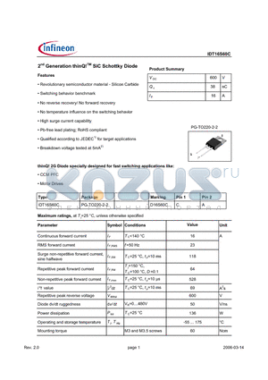 IDT16S60C datasheet - 2nd Generation thinQ SiC Schottky Diode
