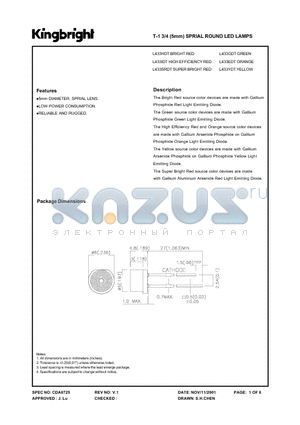 L433EDT datasheet - T-1 3/4 SPRIAL ROUND LED LAMPS