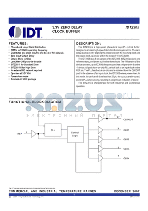 IDT2305-1HDCGI datasheet - 3.3V ZERO DELAY  CLOCK BUFFER