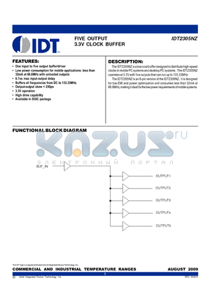 IDT2305NZ datasheet - FIVE OUTPUT 3.3V CLOCK BUFFER