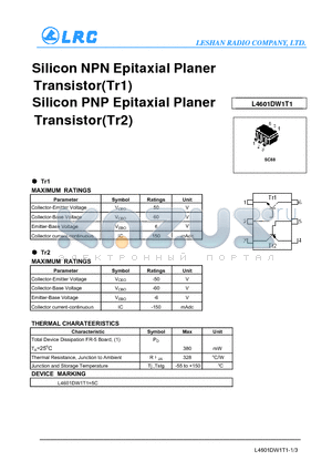 L4601DW1T1 datasheet - Silicon NPN Epitaxial Planer Transistor(Tr1), Silicon PNP Epitaxial Planer Transistor(Tr2)