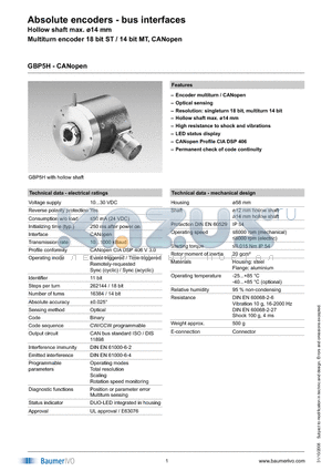 GBP5H datasheet - Absolute encoders - bus interfaces