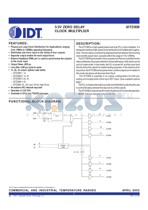 IDT2308-2 datasheet - 3.3V ZERO DELAY CLOCK MULTIPLIER