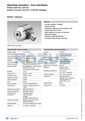 GBP5H.F10A316 datasheet - Absolute encoders - bus interfaces