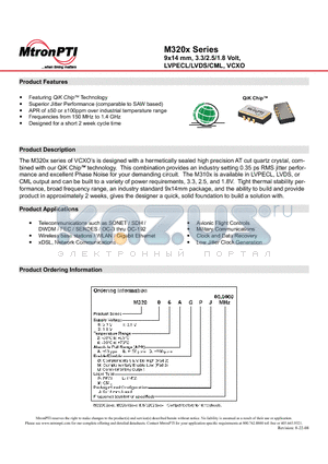 M32016AGMJ datasheet - 9x14 mm, 3.3/2.5/1.8 Volt, LVPECL/LVDS/CML, VCXO
