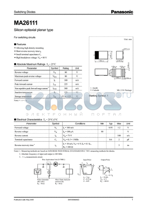 MA26111 datasheet - Silicon epitaxial planar type