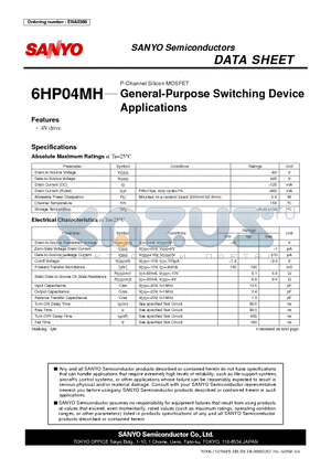 6HP04MH datasheet - P-Channel Silicon MOSFET General-Purpose Switching Device