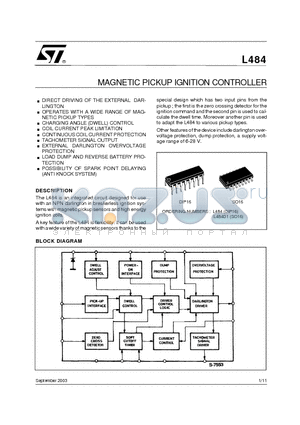 L484D1013TR datasheet - MAGNETIC PICKUP IGNITION CONTROLLER