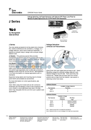 6J4-2 datasheet - Voltage Selecting and Fused Connector with Optional RFI Power Line Filter for General Purpose Applications for UL544 Health Care Equipment