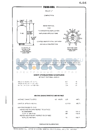 6JS6 datasheet - BEAM PENTODE FOR TV GORIZONTAL-DEFLECTION AMPLIFIER APPLICTIONS