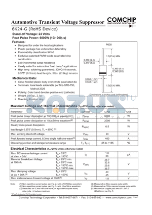 6K24-G datasheet - Automotive Transient Voltage Suppressor