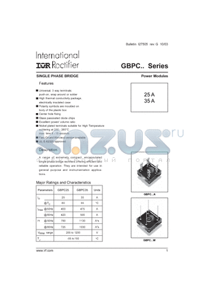 GBPC datasheet - SINGLE PHASE BRIDGE