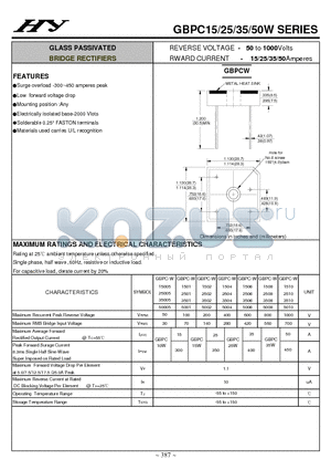 GBPC-W15005 datasheet - GLASS PASSIVATED BRIDGE RECTIFIERS