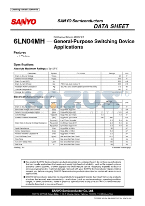 6LN04MH datasheet - N-Channel Silicon MOSFET General-Purpose Switching Device Applications