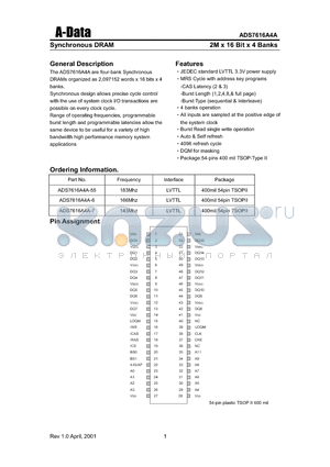 ADS7616A4A-55 datasheet - Synchronous DRAM(2M X 16 Bit X 4 Banks)