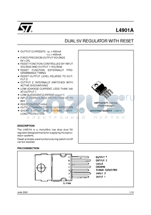 L4901A datasheet - DUAL 5V REGULATOR WITH RESET