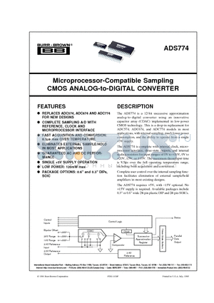 ADS774KE datasheet - Microprocessor-Compatible Sampling CMOS ANALOG-to-DIGITAL CONVERTER