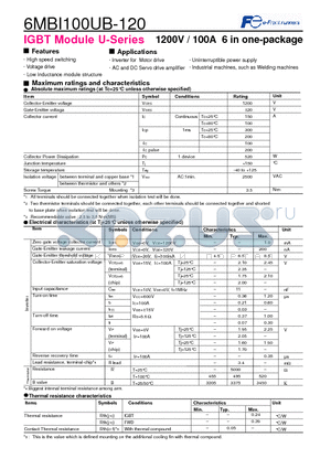 6MBI100UB-120 datasheet - IGBT Module U-Series 1200V / 100A 6 in one-package