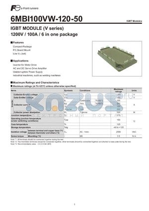 6MBI100VW-120-50 datasheet - IGBT MODULE