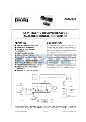 ADS7806P datasheet - Low-Power 12-Bit Sampling CMOS ANALOG-to-DIGITAL CONVERTER
