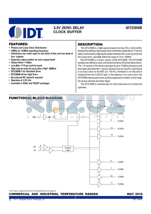 IDT2309B datasheet - 3.3V ZERO DELAY CLOCK BUFFER