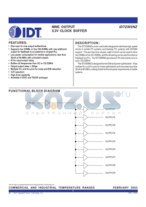 IDT2309NZ-1HPGG datasheet - NINE OUTPUT 3.3V CLOCK BUFFER