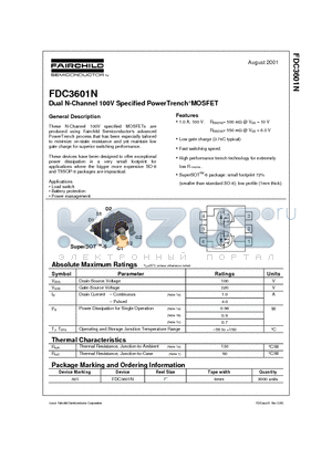 FDC3601N datasheet - Dual N-Channel 100V Specified PowerTrench MOSFET