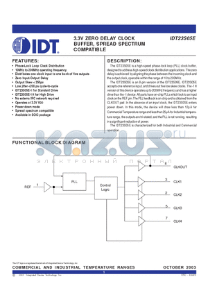 IDT23S05E-1DCI datasheet - 3.3V ZERO DELAY CLOCK BUFFER, SPREAD SPECTRUM COMPATIBLE