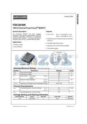 FDC3616N datasheet - 100V N-Channel PowerTrench MOSFET