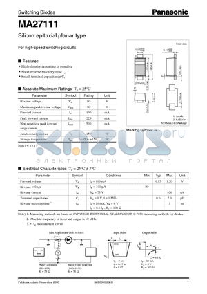 MA27111 datasheet - Silicon epitaxial planar type