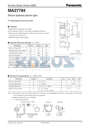 MA27784 datasheet - Schottky Barrier Diodes (SBD)